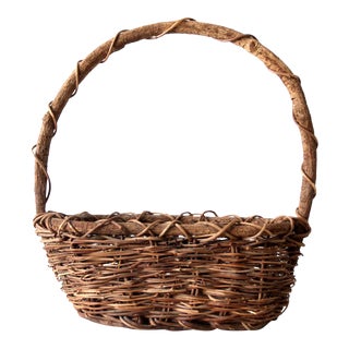 Vintage Rustic Twig Basket For Sale