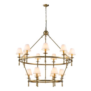 Aloadecor Classic Large Warm Brass Two-Tier Chandelier With White Shades For Sale