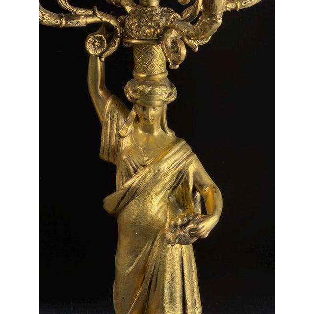 French Empire Revival Gilt Bronze Figural Candelabras, Late 19th Century, Set of 2 For Sale - Image 9 of 18