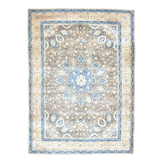 1970s Vintage Persian Handmade Wool Cotton Blue Area Rug For Sale