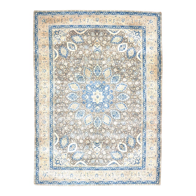 1970s Vintage Persian Handmade Wool Cotton Blue Area Rug For Sale