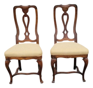 Pair 18th Century Italian Walnut Chairs Original Finish Hand Carved