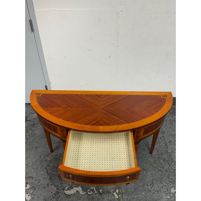 Brown Decorative Crafts Neoclassical Demilune Console Table For Sale - Image 8 of 12