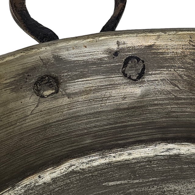 Copper Antique 19th Hammered Solid Copper Pan Brass Handle Tin Lined 19th C For Sale - Image 8 of 12