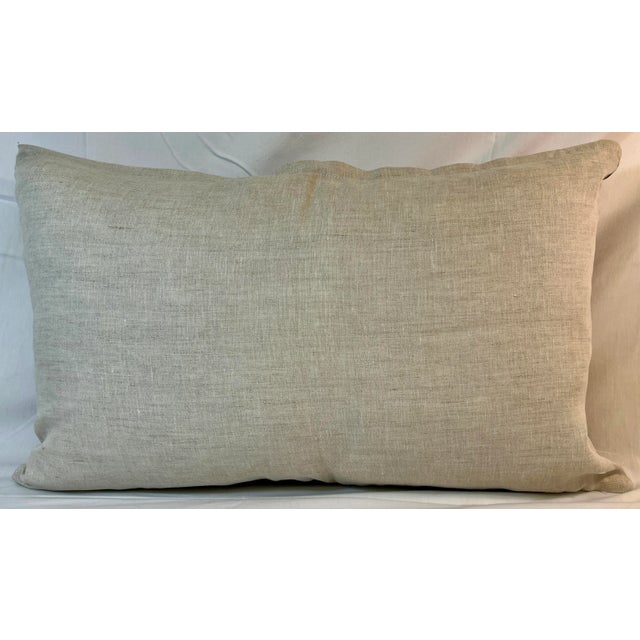 Large Bolster Pillow Adorned With a Muted Water Color Like Forest Scene With Flowering Trees and Deer - Made in the U K For Sale - Image 11 of 12