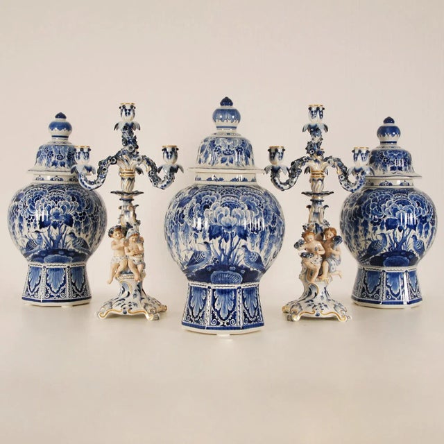 Meissen Porcelain Candelabra German Figurine Delft Style