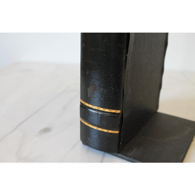 Vintage Black and Gold Leather Faux Book Bookends - A Pair For Sale - Image 9 of 11