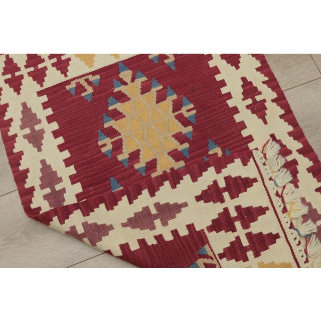 1970s 1970s Turkish Southwestern Style Geometric Red Oushak Kilim Rug For Sale - Image 5 of 10