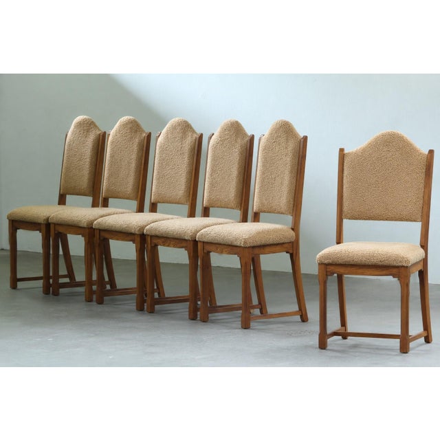 Vintage Baroque Slim Oak Dining Chairs with Upholstered Backs, 1960s, Set of 4 For Sale - Image 4 of 18