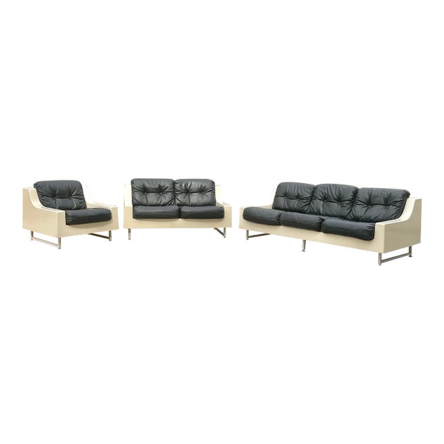 Vintage Sofa Set in Fiberglass With Black Tufted Cushions | in the Style of Homecrest For Sale