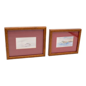 Pair of Nautical Watercolor Fishing Boat Channel Marker Paintings Signed George D Post