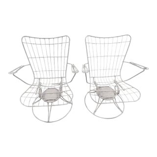 Vintage Homecrest White Mid Century Modern Swivel Lounge Chairs, Attributed For Sale