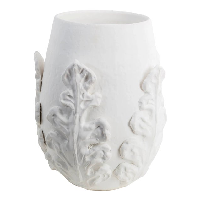 Greco Short Vase, White Leaves For Sale
