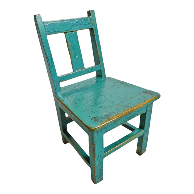 Vintage Turquoise Blue Children's Chair For Sale