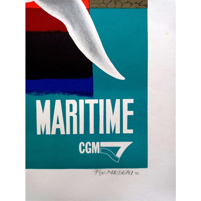Modern Pierre Fix-Masseau, Compagnie Generale Maritime Poster, 1993, Lithograph For Sale - Image 3 of 4