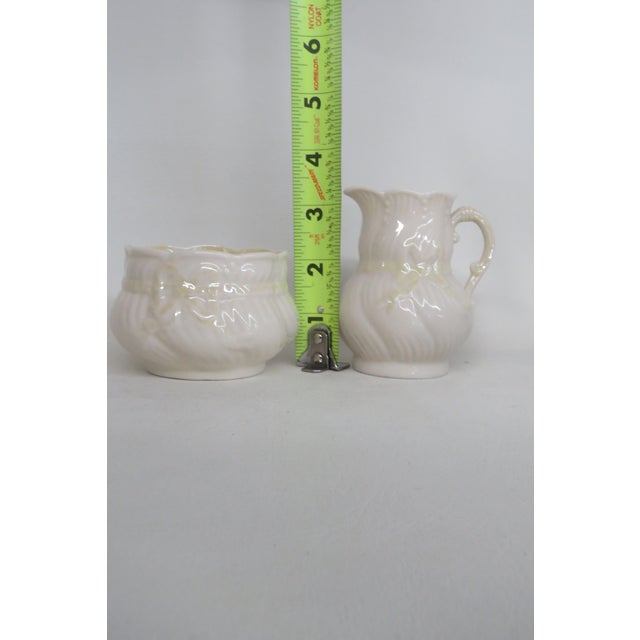 Mid 20th Century Belleek Ireland Porcelain Sugar and Creamer Pair Yellow Ribbon Pattern 4484b For Sale - Image 10 of 16