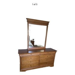 1970s HPL Shermag Louis-Philippe Solid Wood Double Dresser and Mirror For Sale
