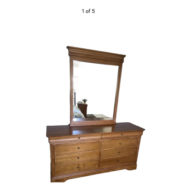 1970s HPL Shermag Louis-Philippe Solid Wood Double Dresser and Mirror For Sale