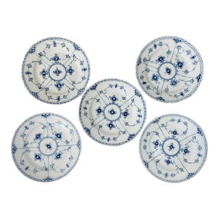 Royal Copenhagen Blue Fluted Half Lace Salad or Dessert Plates. 7 5/8”. Signed. #573 For Sale