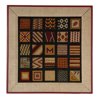 1970s Vintage Geometric Hand Embroidered Needlepoint Textile Wall Art, Framed For Sale