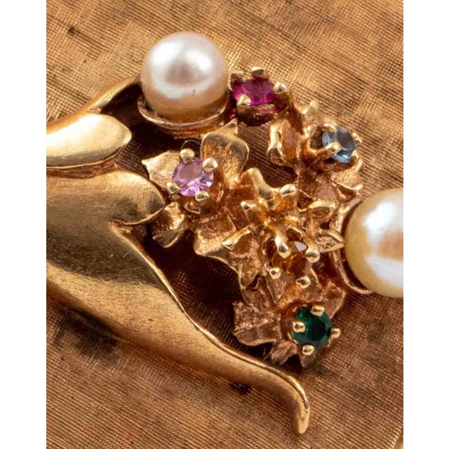 Vintage 14k Yellow Gold and Gemstone Brooch For Sale - Image 4 of 4