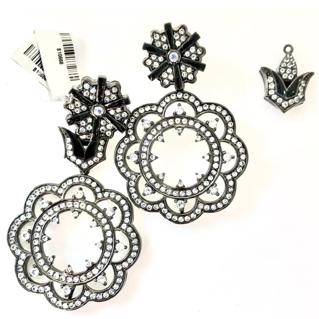 Black Matthew Campbell Laurenza Earrings MCL White Sapphire Moonstone Lace Drop Sterling Silver 925 Chandelier Interchangeable - 2 Pieces For Sale - Image 8 of 12