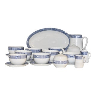 French Blue & White Porcelain Breakfast Service in the “Ferme D’Antan” Pattern by Jacques Coeur France – 24 Pieces For Sale