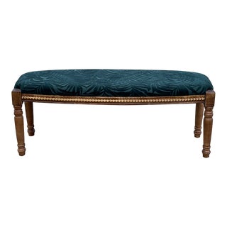 Vintage Velvet Palm Frond Leaves Hollywood Regency Bench For Sale