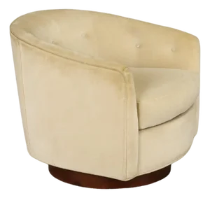 Barrel-Back Swivel Club Chair W Walnut Base in the Style of Milo Baughman, 1970s