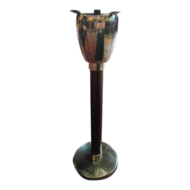 Vintage Chrome & Leather Standing Ashtray For Sale
