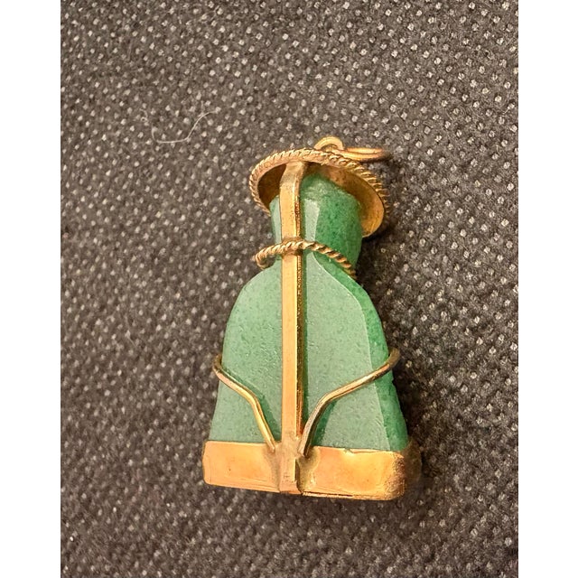 Asian 14k Yellow Gold Pendant With Hand Carved Jade Sitting Buddha With Chinese Hat. For Sale - Image 3 of 12