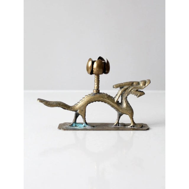 Mid-Century Modern Vintage Chinese Brass Dragon Candlestick Holder For Sale - Image 3 of 13