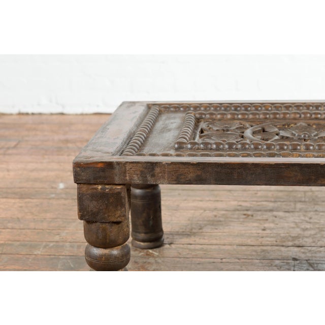 Indian 19th Century Small Wooden Coffee Table with Carved Floral Motifs For Sale - Image 12 of 13