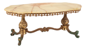 Vintage French Hollywood Regency Onyx Coffee Table with Brass Base, 1950s