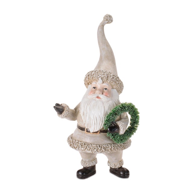 Kenneth Ludwig Chicago Rustic Santa Figurines with Tree and Wreath (Set of 3) For Sale - Image 4 of 4