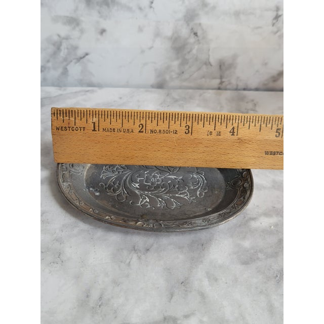 Metal Antique Pewter Etched Art Nouveau Catchall For Sale - Image 7 of 9