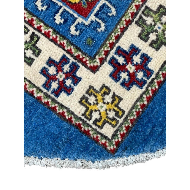 Tribal Afghan Tribal Geometric Round Wool Rug 3’3” X 3’3” For Sale - Image 3 of 6