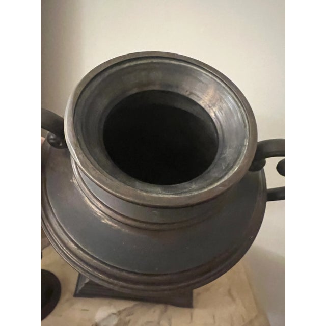 Metal Pair of Vintage Bronze Mantel Urns or Vases With Lids For Sale - Image 7 of 7