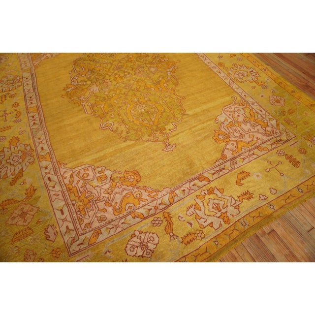 Textile Antique Zabihi Collection Gold Green Oushak Rug For Sale - Image 7 of 12