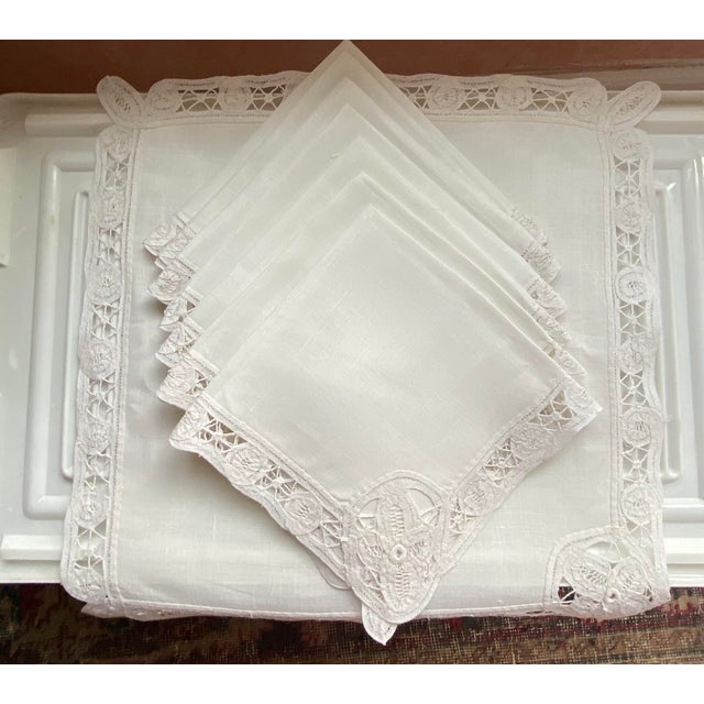 Antique Battenberg Tape Lace Tablecloth, 8 Placemats, Runner and 8