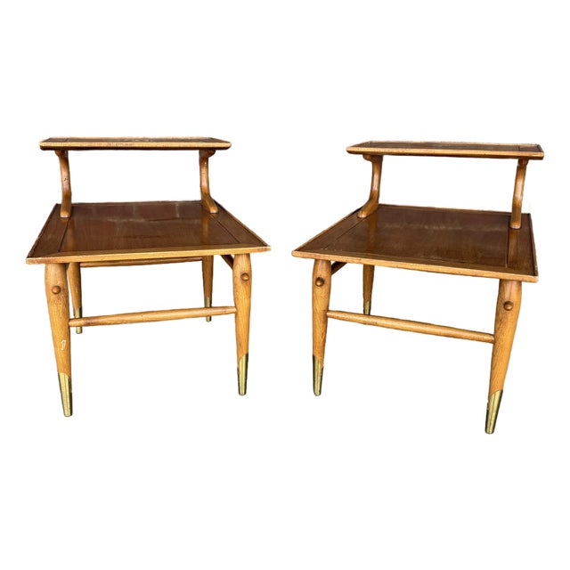 Pair of Copenhagan Two Tier Walnut End Tables by Lane Furniture For Sale