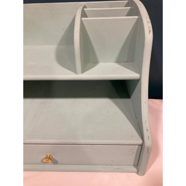 Mid-Century Modern Vintage Mint Green Wooden Desk Organizer With Drawer and Compartments For Sale - Image 3 of 10