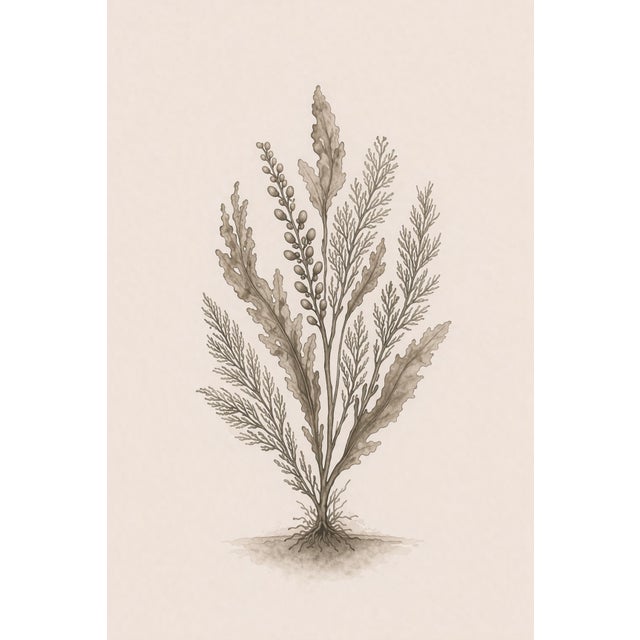 Coastal Seaweed Study Ii, Minimalist Botanical Art Print, 24" × 36" Reproduction For Sale
