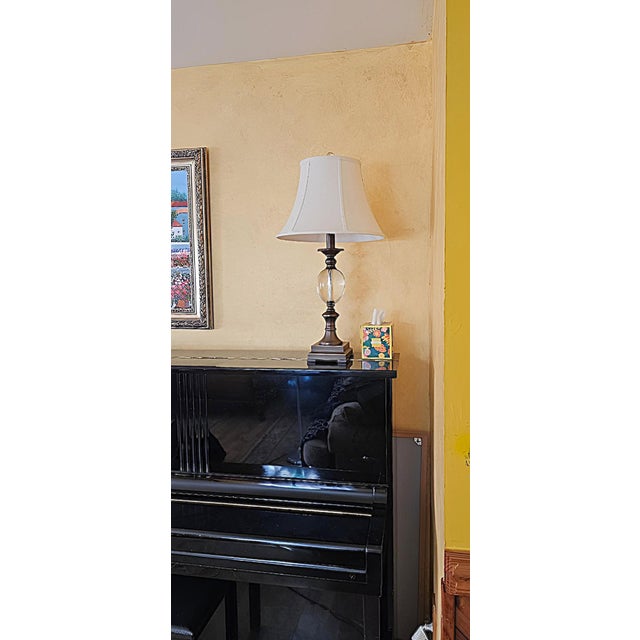 Crystal Ball Urn Lamp With Copper Finish & White Bell Shade – 30” Transitional Accent Lamp For Sale - Image 18 of 18