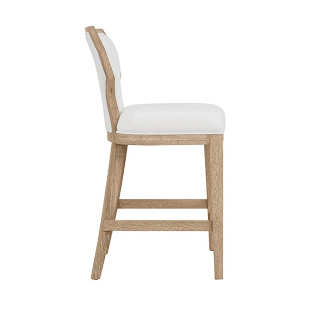Worlds Away Matthew Izzo Home Tally Cerused Oak Counter Stool With White Performance Linen Seat/Back For Sale - Image 4 of 5