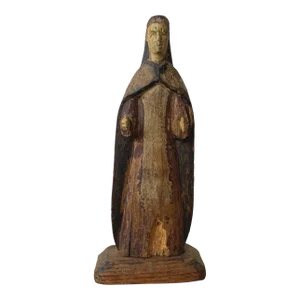 Antique Hand-Carved Polychrome and Wood Santo Figure Depicting Saint Anthony, Circa 19th Century