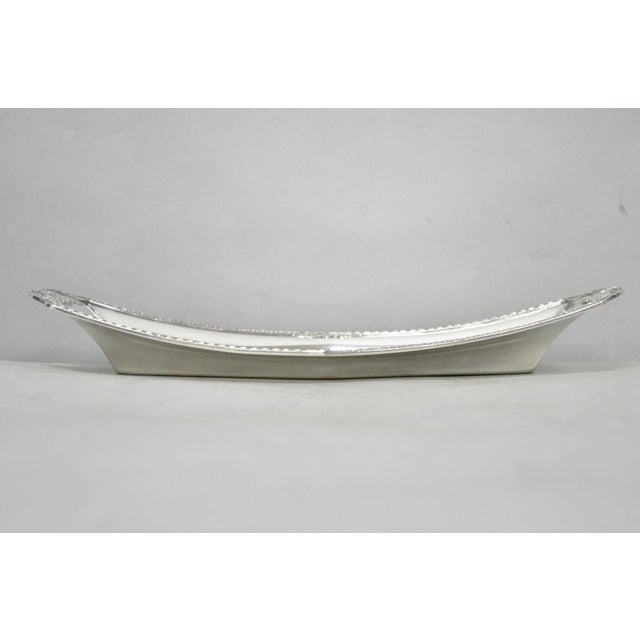 Vintage Poole 8093 Victorian Silver Plated Narrow "Boat Form" Trinket Dish. Circa Mid 20th Century. Measurements: 2" H x...