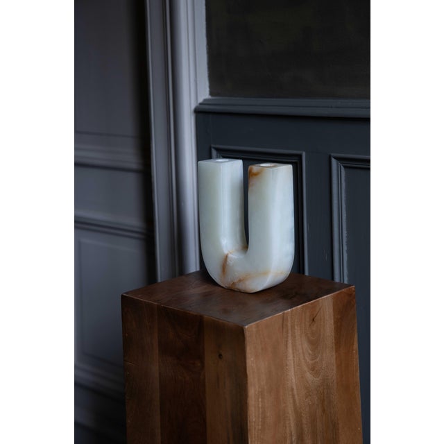 Contemporary White Onyx U Candleholder by Manifeste For Sale - Image 3 of 6