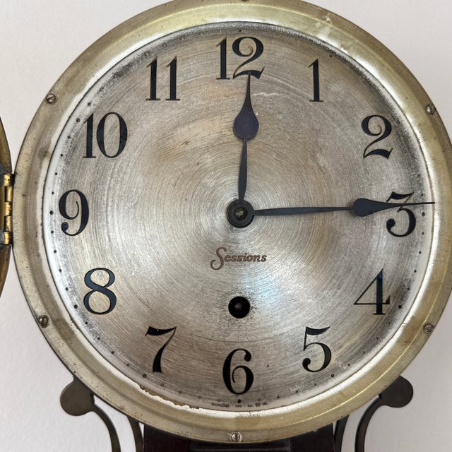 Antique Sessions “Banjo” Wall Clock, Eagle Finial Ship Scene For Sale In Los Angeles - Image 6 of 8