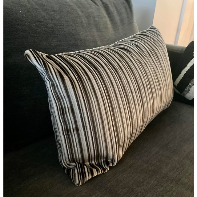 Grey Stripe Tones Velvet Lumbar Pillow Cover For Sale - Image 4 of 4